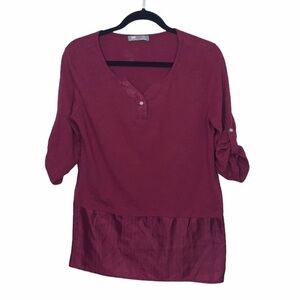 Lee Riders Burdundy Cropped Sleeve Blouse Top